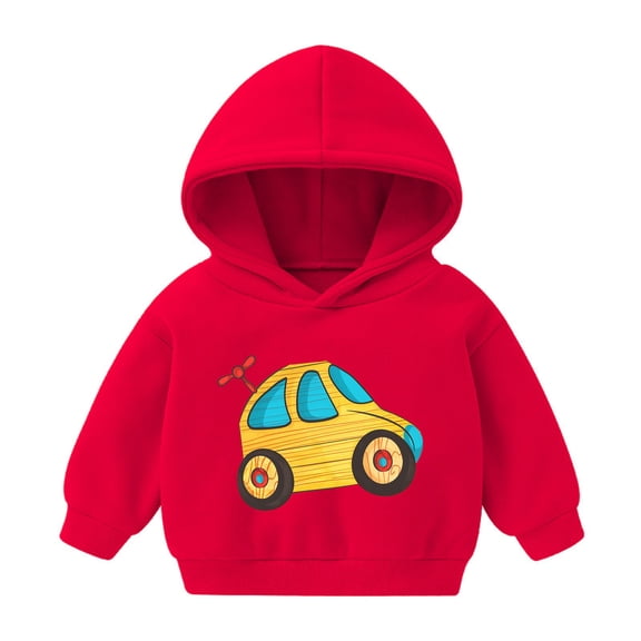 Cute Hoodies for Boys Girls Cartoon Graphic Printed Long Sleeve Cotton Hooded Sweatshirt Pullover Tops 2T-7T (3 Years, Red)