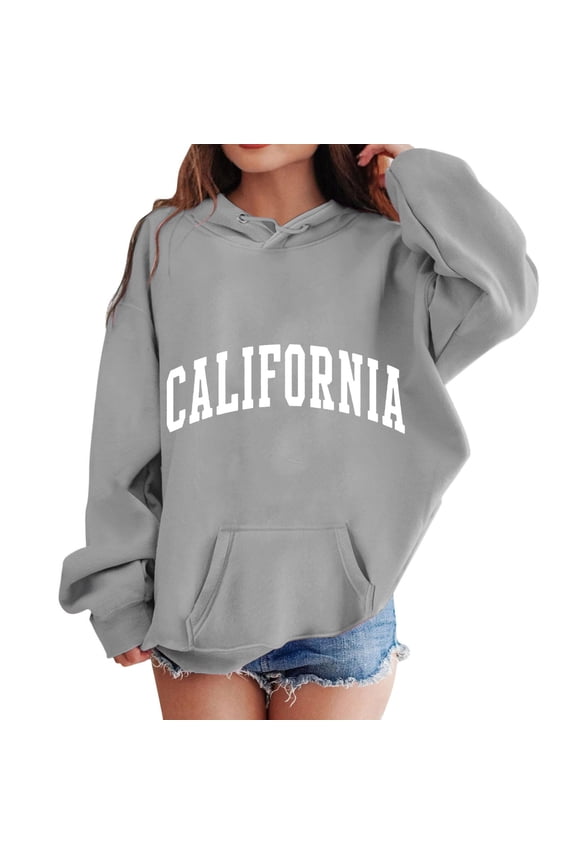 Cute Hoodies for Boys Girls Drawstring Hooded California City Letter Print Kids Pullover Sweatshirt with Pockets(160 11-12 Years,Grey)