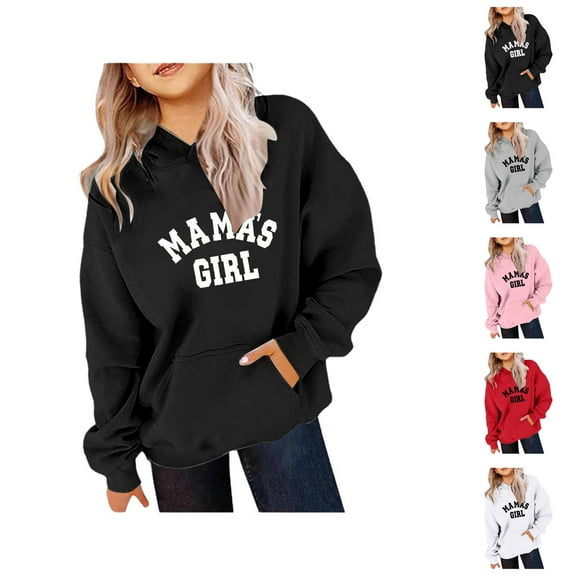 Cute Hoodies for Girl Long Sleeve Cute Mama's Girl Graphic Hooded Sweatshirt with Pockets Pullover Tops