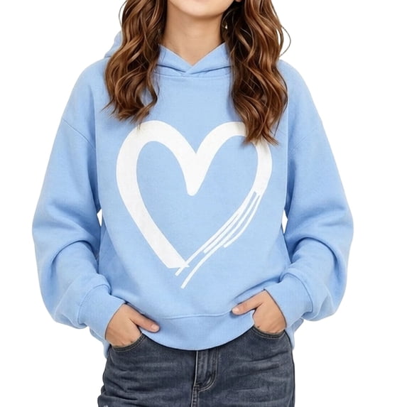 Cute Hoodies for Girls - Heart Graphic Print Hooded Sweatshirt Travel Casual Fall Solid Color Long Sleeve Pullover, 1-2 Years