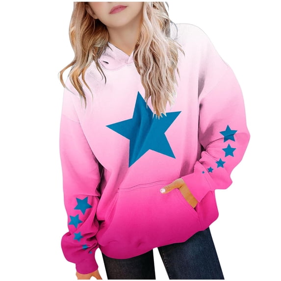 Cute Hoodies for Teen Girls Boys Oversized Star Print Hooded Sweatshirts Casual Gradient Long Sleeve Pullover Top 4-14 T