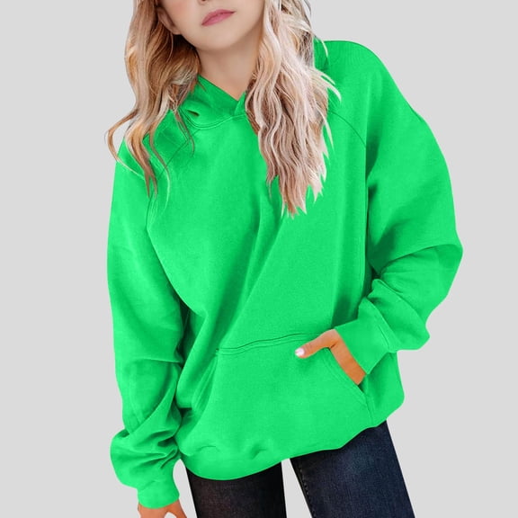 Cute Hoodies for Teen Girls Boys Trendy Preppy Hooded Sweatshirts Oversized Long Sleeve Shirts Solid Color Clothes Green 120