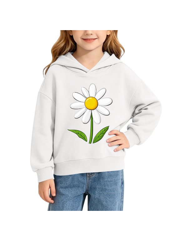 Cute Hoodies for Teen Girls Daisy Flower Print Pullover Sweatshirts Cool Casual Fall Winter Play Top Size 1-10