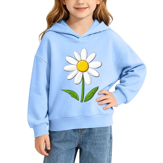 Cute Hoodies for Teen Girls Daisy Flower Print Pullover Sweatshirts Cool Casual Fall Winter Play Top Size 1-10