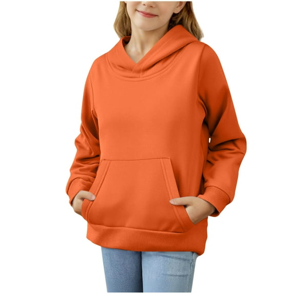 Cute Hoodies for Teen Girls Drop Shoulder Lightweight Pullover Sweatshirts Solid Color Casual Sports Hooded Sweatshirt Orange 7-8 Years