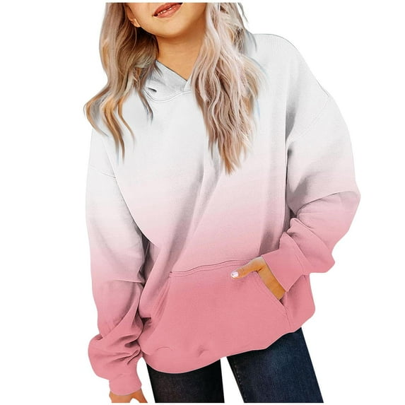 Cute Hoodies for Teen Girls Oversized Hooded Sweatshirts Fall Winter Travel Gradient Print Long Sleeve Shirts Kids Casual Pullover Tops with Hood