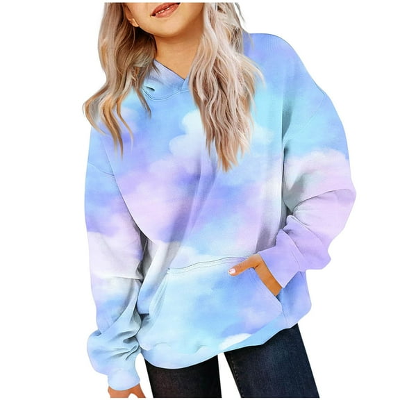 Cute Hoodies for Teen Girls, Tie Dye Hooded Sweatshirt Kids Oversized Winter Warm Soft Fleece Long Sleeve Pullover Tops with Pockets