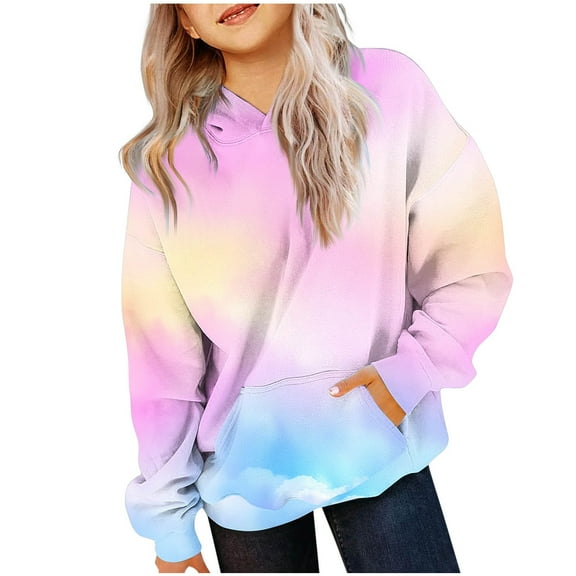 Cute Hoodies for Teen Girls, Tie Dye Hooded Sweatshirt Kids Oversized Winter Warm Soft Fleece Long Sleeve Pullover Tops with Pockets