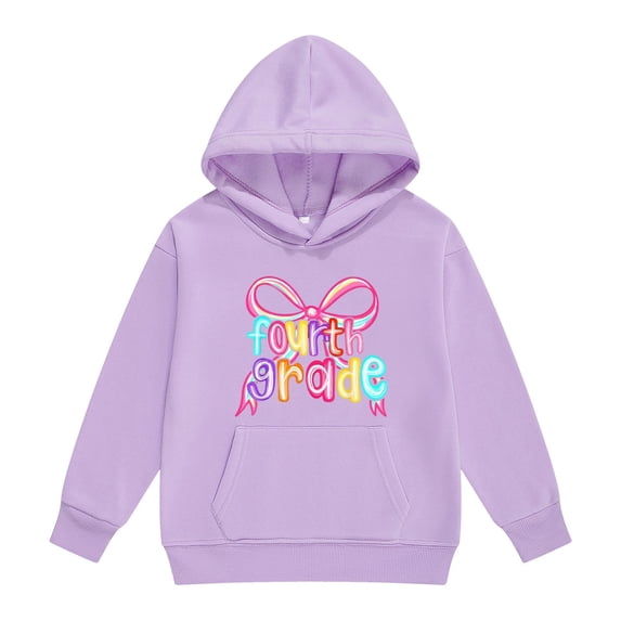 Cute Hoodies for Teen Girls Trendy Oversized Hooded Sweatshirt Fourth Grade Colorful Bow Graphic Long Sleeve Pullover Sweater