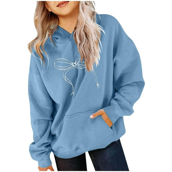 Cute Hoodies for Teen Girls Trendy Preppy Hooded Sweatshirts Oversized Long Sleeve Shirts Gradient Clothes for Girls Blue 7-8 Years
