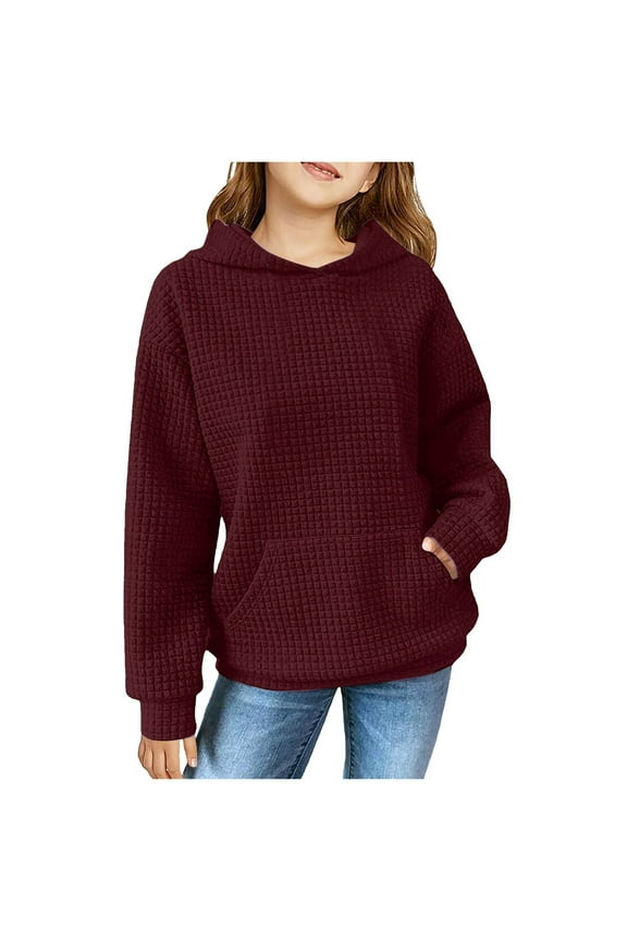 Cute Hoodies for Teen Girls Trendy Waffle Hooded Sweatshirts Oversized Long Sleeve Sweater Tween Girl Clothes With Pocket