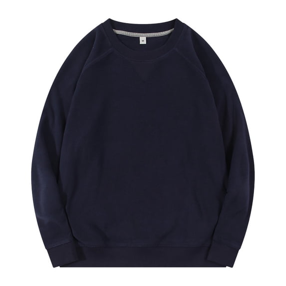 Cute Hoodies for Teens Men's Crewneck Sweatshirt Fuzzy Fleece Solid Color Loose Casual Pullover Winter Warm Tops Navy L