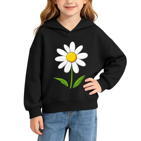 Cute Hoodies for Toddlers Girls Daisy Flower Print Pullover Sweatshirts Cool Casual Fall Winter Play Top Size 1-10