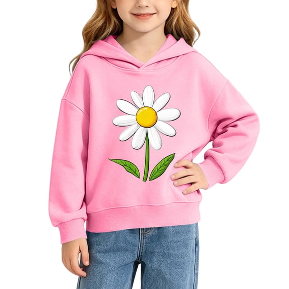 Cute Hoodies for Toddlers Girls Daisy Flower Print Pullover Sweatshirts Cool Casual Fall Winter Play Top Size 1-10