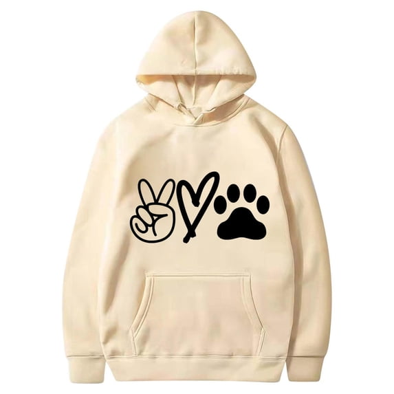 Cute Hoodies for Women Dog Graphic Print Spring Fall Winter Fashion Long Sleeve Sweatshirts with Pockets Plus Size Tops(Beige,S)