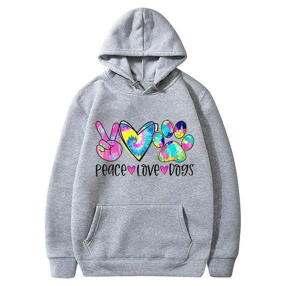 Cute Hoodies for Women Dog Graphic Print Spring Fall Winter Fashion Long Sleeve Sweatshirts with Pockets Plus Size Tops(Gray,M)