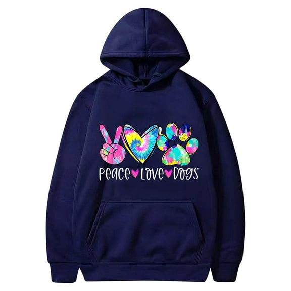 Cute Hoodies for Women Dog Graphic Print Spring Fall Winter Fashion Long Sleeve Sweatshirts with Pockets Plus Size Tops(Navy,XXL)