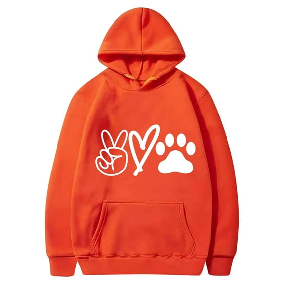 Cute Hoodies for Women Dog Graphic Print Spring Fall Winter Fashion Long Sleeve Sweatshirts with Pockets Plus Size Tops(Orange,XL)