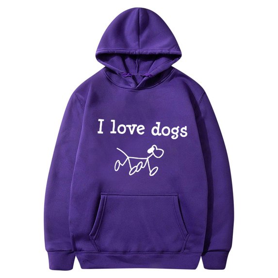 Cute Hoodies for Women Dog Graphic Print Spring Fall Winter Fashion Long Sleeve Sweatshirts with Pockets Plus Size Tops(Purple,XL)