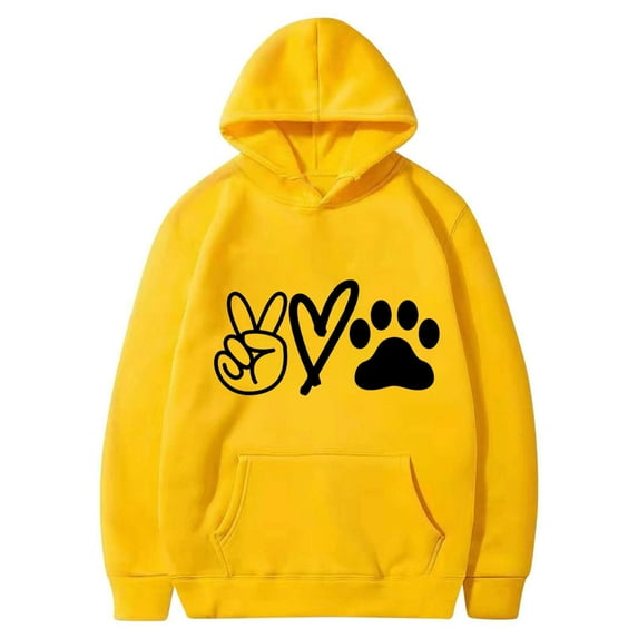 Cute Hoodies for Women Dog Graphic Print Spring Fall Winter Fashion Long Sleeve Sweatshirts with Pockets Plus Size Tops(Yellow,XL)