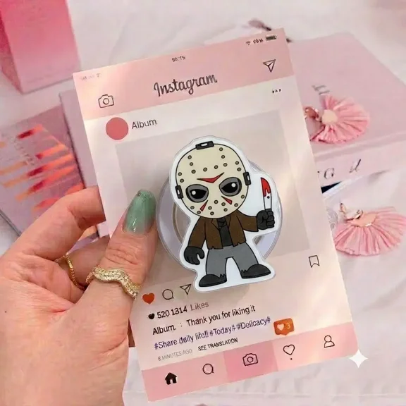 Cute Horror Movie Character Phone Grip - Chibi Scary Icon Stand for Smartphone - Aesthetic Phone Accessory for Horror Fans