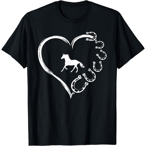 Cute Horse Mom Graphic T-Shirt - Horseshoe Heart Design for Riding Enthusiasts