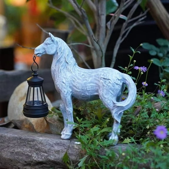 Cute Horse Statue with Solar Lantern Figures for Garden Yard Decoration Art Craft Sculpture for Women Men Birthday A