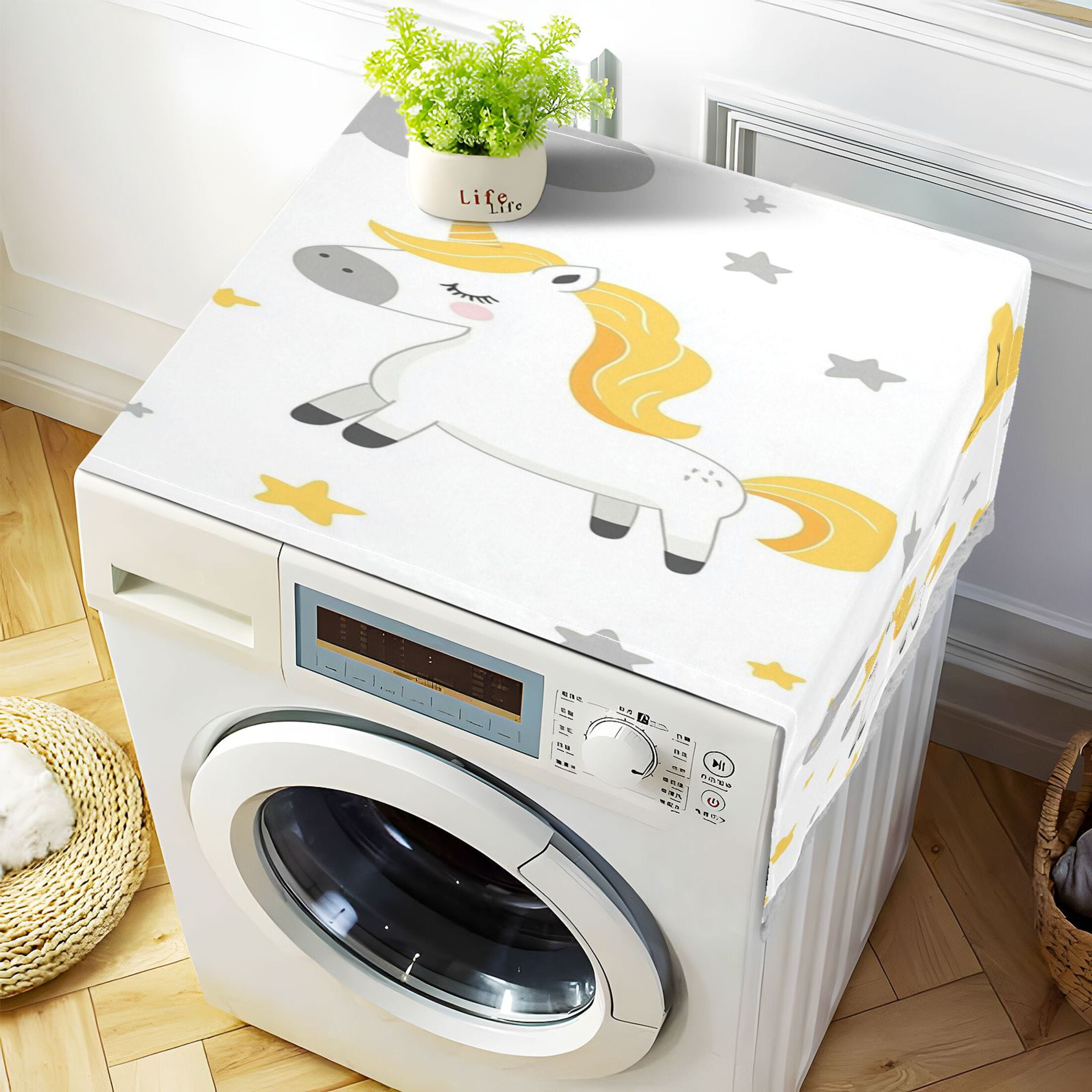 Cute HorseWasher and Dryer Covers Dust-Proof and Oil Resistant Fridge Cover with 4 Storage Pockets Washing Machine Top Cover for Laundry Kitchen Home 51.2 x 22 In