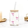 thumbnail image 1 of Cute Hot Pink Bow Glass Cups with Lids & Straws Iced Coffee Cup Girly Preppy Design Tumbler Mug Birthday Valentines Christmas Gifts Trendy Stuff 16oz, 1 of 4