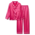 thumbnail image 1 of Cute Hot Pink Pajama Set for Girls – Satin Silky Long Sleeve & Pants Button Down PJ Set Size 8, 1 of 7