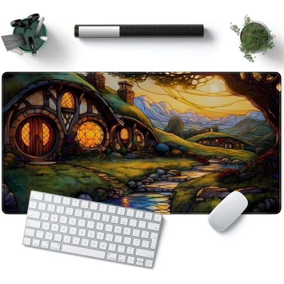 Cute House Anime Mouse Pad Desk Mat Gaming Playmat MTG Game Mat Large Gaming Mousepad for Desk Computer Keyboard Laptop Pad, Desk Decor Home Office with Stitched Eges Pad (31.5x15.7 in)
