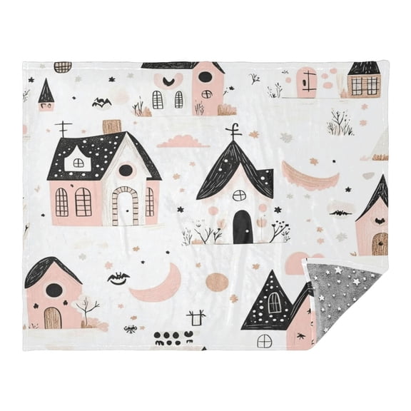 Cute House Pattern 70x55in Flannel Throw Blanket, Double Sided, Soft and Cozy, Glow in the Dark
