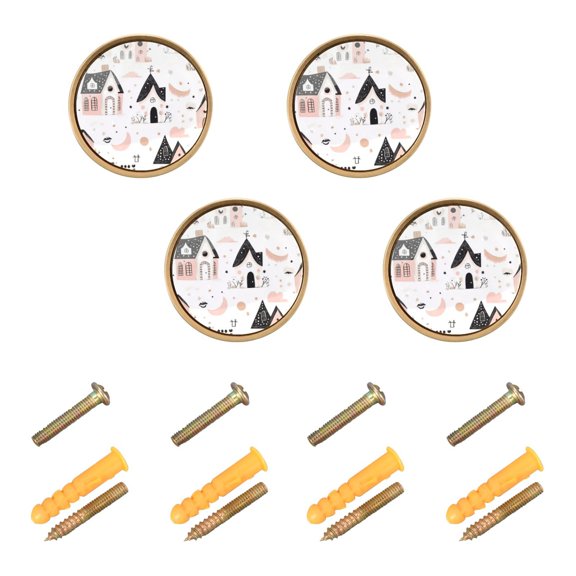 Cute House Pattern Cabinet Furniture Knobs Drawer Metal Pulls 1.26in Acrylic Zinc Alloy Dual Screw Set