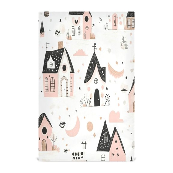 Cute House Pattern Decorative Waffle Towel Kitchen Dishcloth 28x18in Multi-Use Tea Towel