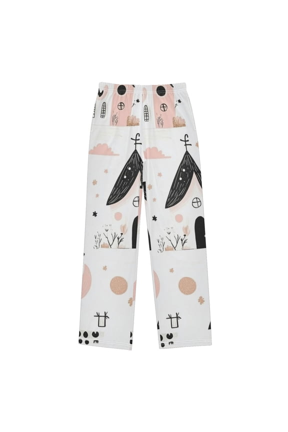 Cute House Pattern Pajama Pants Soft Lightweight Lounge Pants Bottoms Sleep Pants Warm Comfy