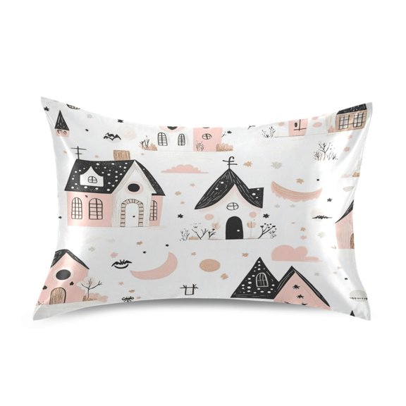 Cute House Pattern Queen Size Pillowcase Silky Smooth Finish Anti Wrinkle Design Easy Envelope Closure 20x30in