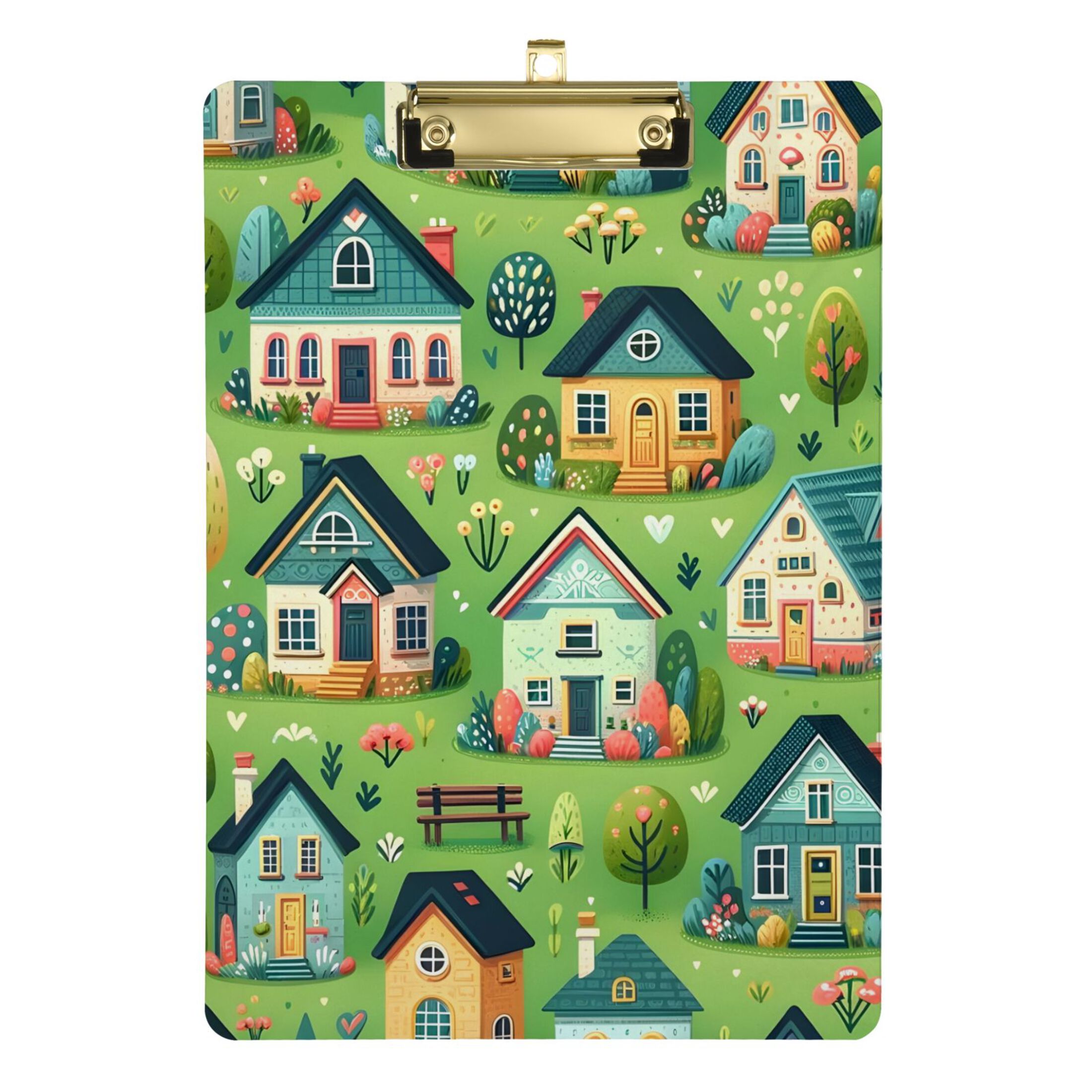 Cute Houses Acrylic Clipboards 12 x 9 Inch A4 Size with Low Profile