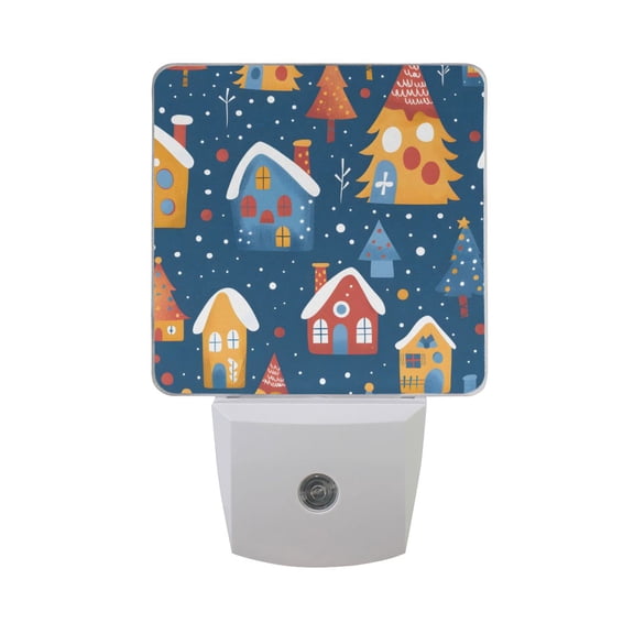 Cute Houses Trees Snow in Winter LED Night Light with Smart Sensor Plug Into Wall Dusk to Dawn 2 packs