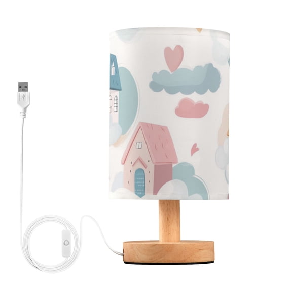 Cute Houses in The Clouds Hearts Table Lamp with USB Port LED Warm Light Lamp Night Light Home Decor