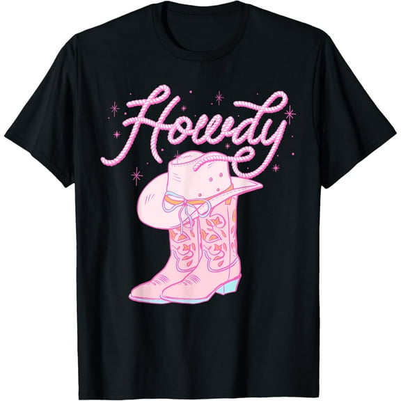 Cute Howdy Pink Cowgirl Boot Hat Western Rodeo Women Girl T-Shirt