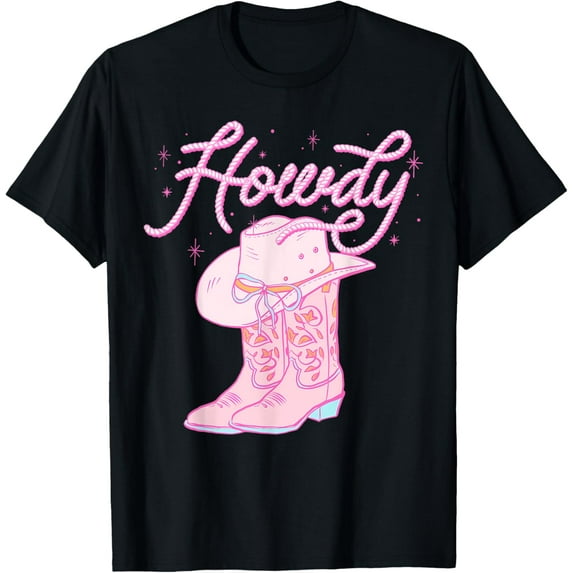 Cute Howdy Pink Cowgirl Boot Hat Western Rodeo Women Girl T-Shirt