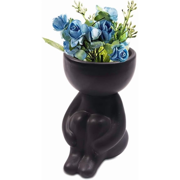 Cute Humanoid Ceramic Planter Pot, 4.3” Doll Small Succulent Bonsai Pots Cactus Container Creat Design for Home Office Desktop Decor, Not Include Plants