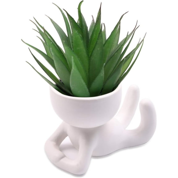 Cute Humanoid Ceramic Planter Pot, 4.3” Doll Small Succulent Bonsai Pots Cactus Container Creat Design for Home Office Desktop Decor, Not Include Plants