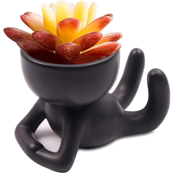 Cute Humanoid Ceramic Planter Pot, 4.3” Doll Small Succulent Bonsai Pots Cactus Container Creat Design for Home Office Desktop Decor, Not Include Plants