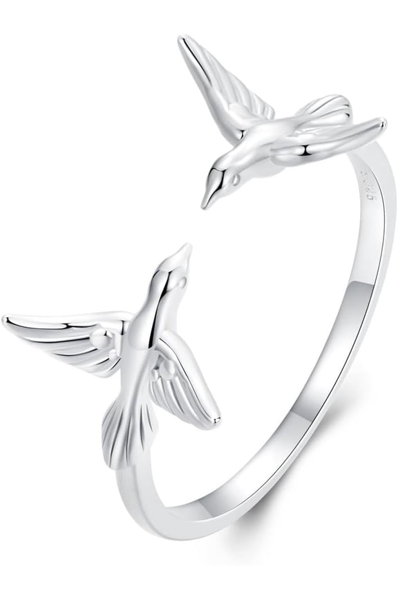 Cute Hummingbird Stacking Open Ring for Women 925 Sterling Silver Flying Bird Animal Adjustable Statement Wrap Finger Bands Eternity Promise Rings Dainty Jewelry Gifts Birthday