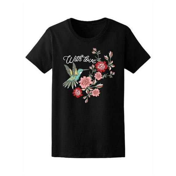 Cute Hummingbirds And Flowers T-Shirt Women -Image by Shutterstock, Female Large