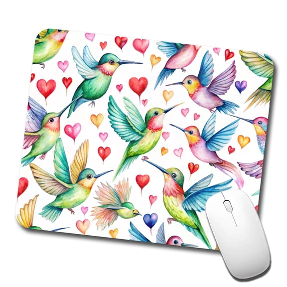 Cute Hummingbirds Hearts Watercolor Mouse Pad Low Profile Gaming Mat