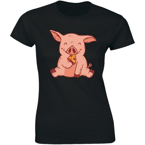 Cute Hungry Baby Pig Eating Sliced Of Pizza - Gift For Pig Lovers T-Shirt