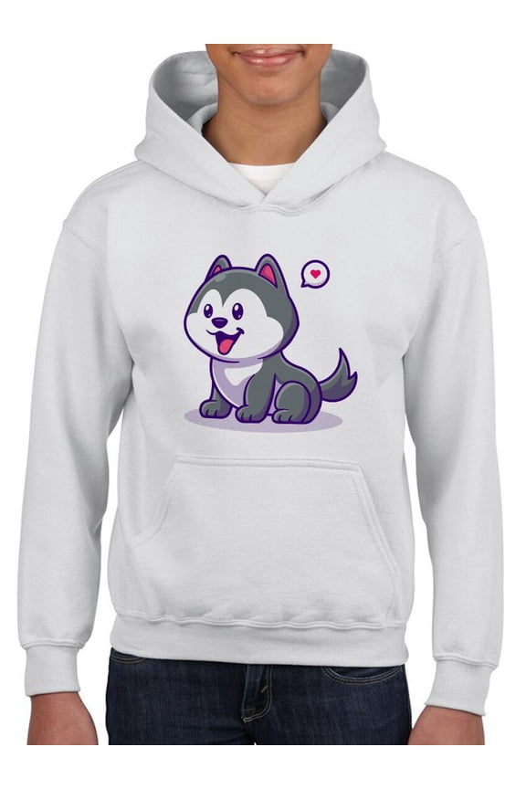 Cute Husky Cartoon Dog Hoodie Juniors -Image by Shutterstock,  Small