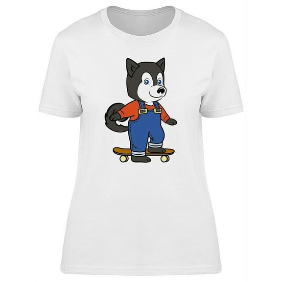 Cute Husky Skateboarder Dog T-Shirt Women -Image by Shutterstock, Female x-Large